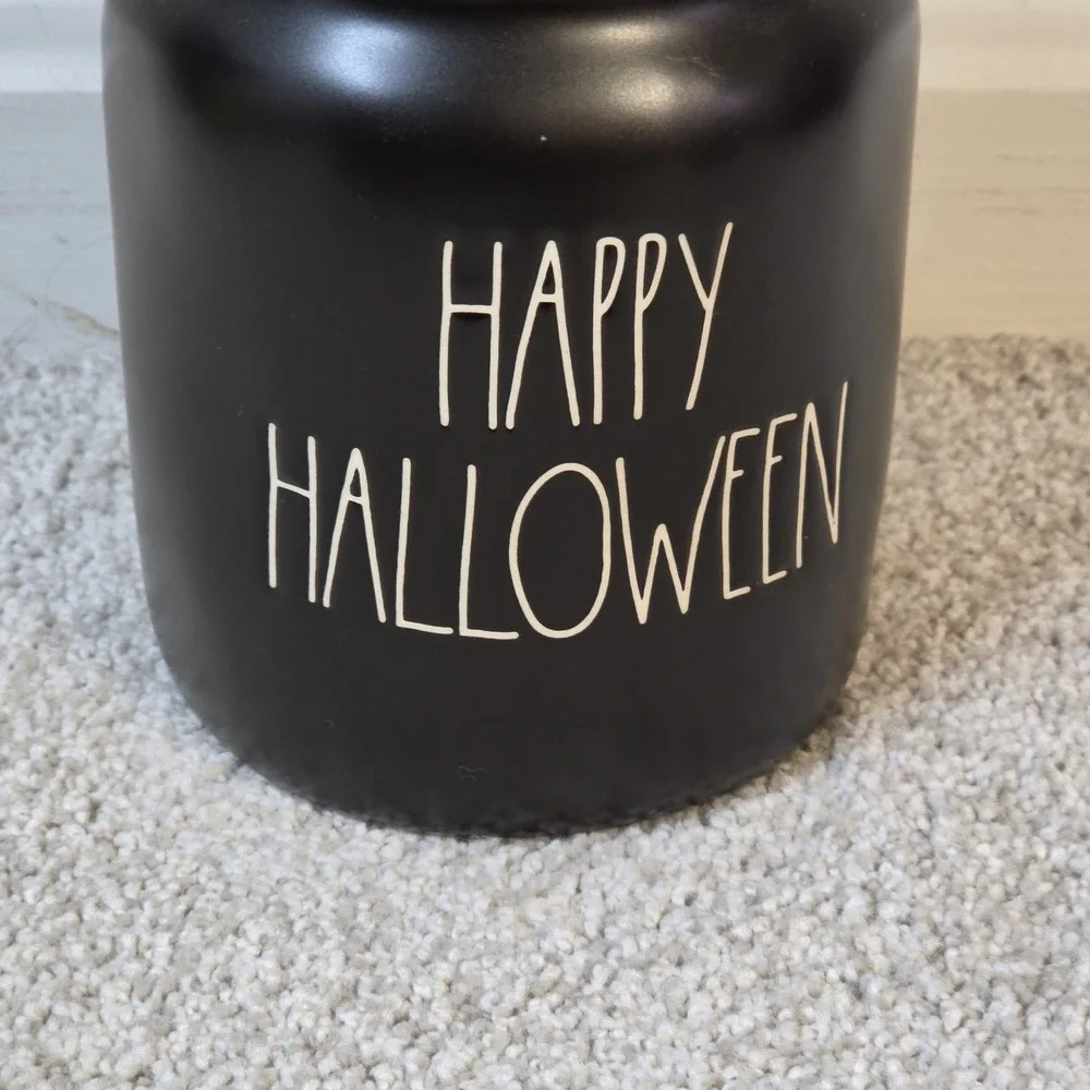 Rae Dunn Happy Halloween Jack-O-Lantern Canister Black and Orange
